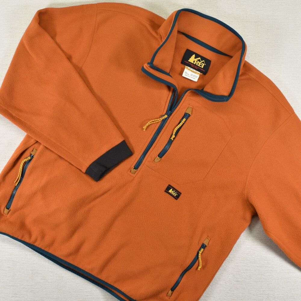Vintage REI Fleece Quarter Zip Jacket Womens XL Orange Burnt Orange Pullover
